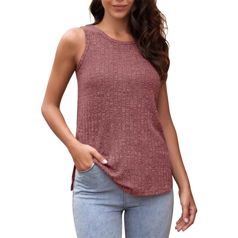 Erwazi Women's Knit Tank Top Summer Crew Neck Sleeveless T Shirts Casual Loose Basic Tees Tops