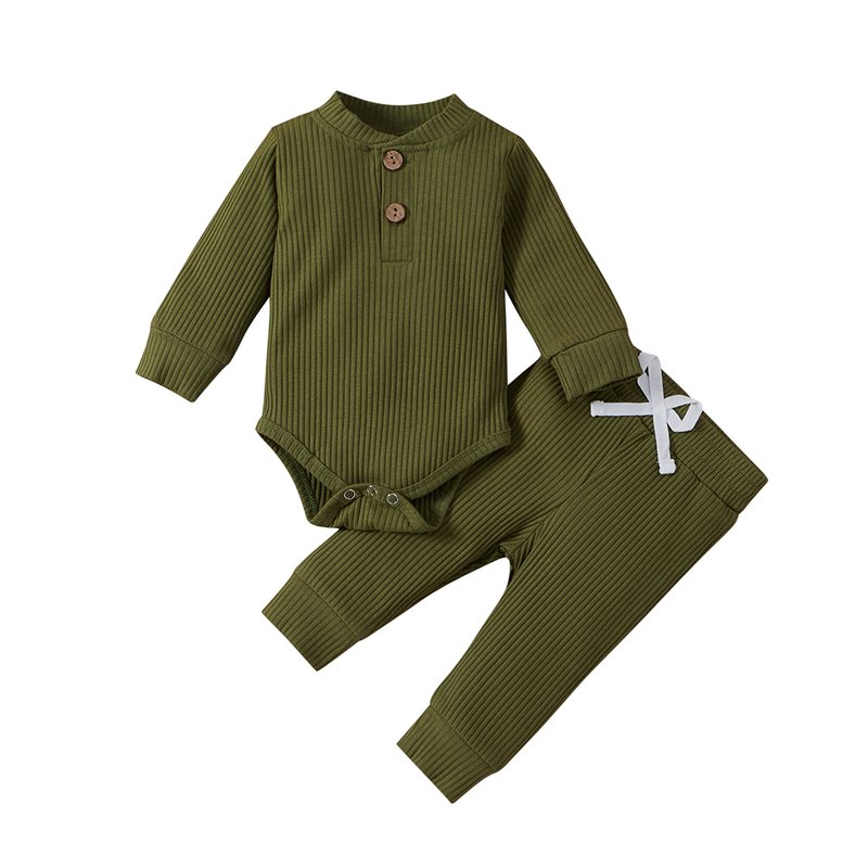 Esaierr Baby Infant Boys Girls Clothes Jumpsuit Outfits 2PCS Fall Winter Long Sleeve Cotton Romper Drawstring Pants Unisex Newborn Loungewear Set 0-24M