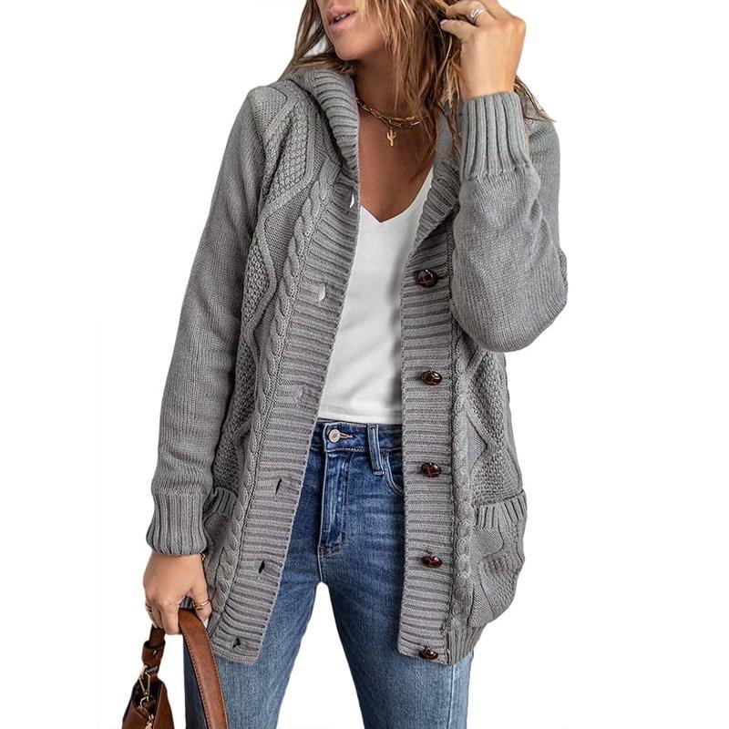 Eytino Hooded Cardigan Sweaters For Women Long Sleeve Button Down Knit Sweater Coat Outwear With Pockets