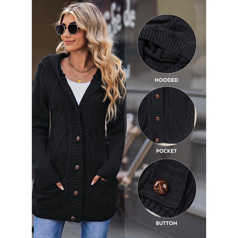Eytino Hooded Cardigan Sweaters For Women Long Sleeve Button Down Knit Sweater Coat Outwear With Pockets