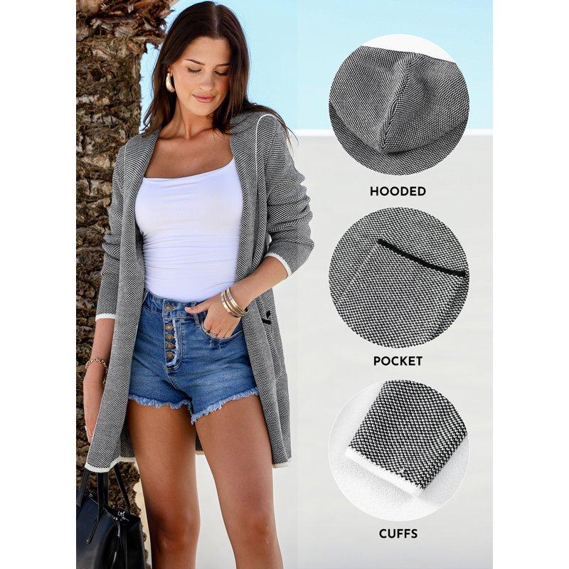 Eytino Hooded Cardigans For Women Long Sleeve Open Front Contrast Cardigan Sweaters Oversized Chunky Knit Hooded Sweaters Coat Apricot M