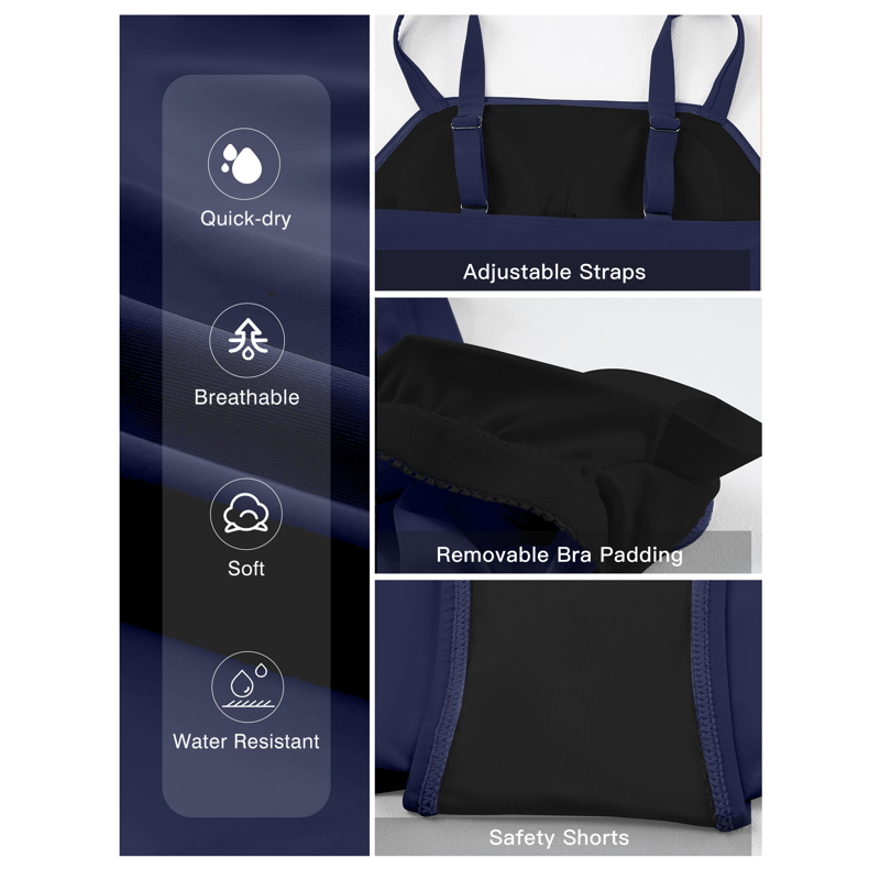 Eytino Tankini Swimsuits For Women Tankini Bathing Suit Vintage 2 Piece Tummy Control Tankini Top With Swim Skirt Push Up Swimwear Blue M