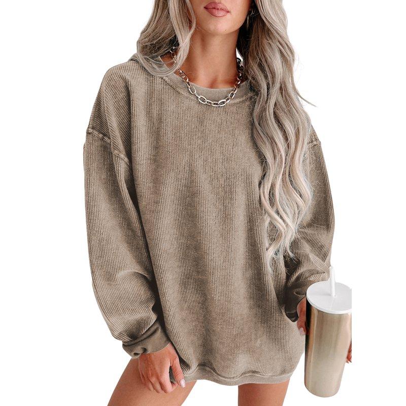 Eytino Womens Sweatshirt Oversized Casual Crew Neck Loose Corduroy Sweatshirt Pullover Fashion Long Sleeve Comfy Tops