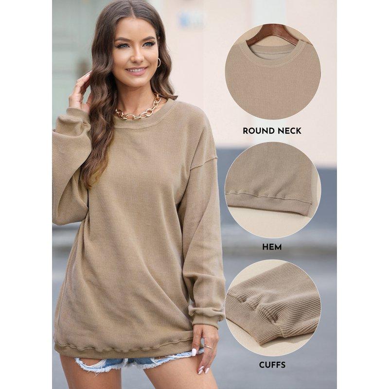 Eytino Womens Sweatshirt Oversized Casual Crew Neck Loose Corduroy Sweatshirt Pullover Fashion Long Sleeve Comfy Tops