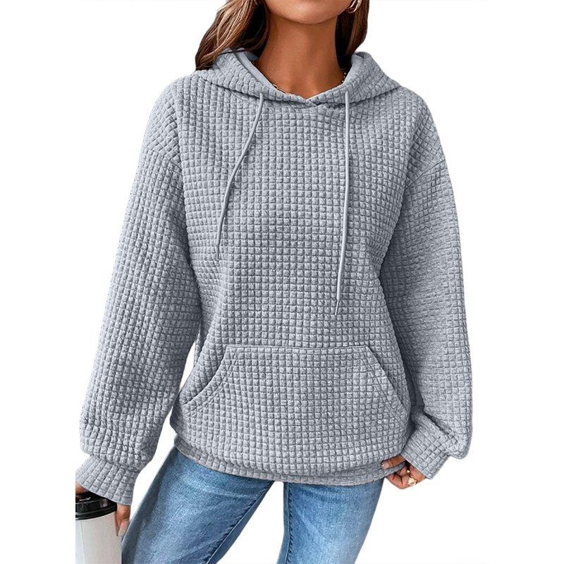Eytino Womens Sweatshirts Hoodies Sweatshirt Long Sleeve Waffle Hoodies Pullover Casual Oversized Hooded Sweatshirts With Pocket Gray M