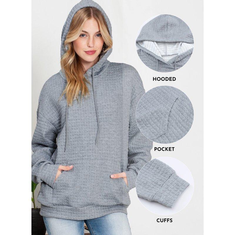 Eytino Womens Sweatshirts Hoodies Sweatshirt Long Sleeve Waffle Hoodies Pullover Casual Oversized Hooded Sweatshirts With Pocket Gray M