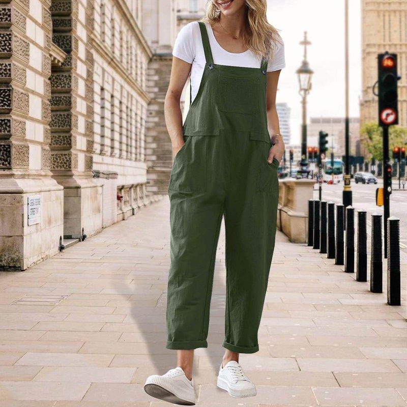 FAFWYP Womens Cotton Linen Jumpsuits Casual Sleeveless Loose Long Baggy Bib Pants Overalls Rompers Summer Trendy Outfits