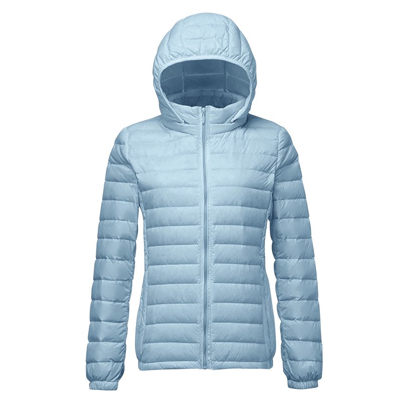 Fall Trendy Olyvenn Women's Lightweight Packable Hooded Down Jacket Stand Collar Zipper Puffer Coat Warm Winter Outwear Light Blue 10