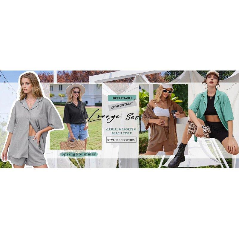 Fantaslook 2 Piece Womens Outfit Sets Button Down Shirts And Shorts Casual Lounge Sets Short Sleeve Pajamas Sets Summer Loungewear