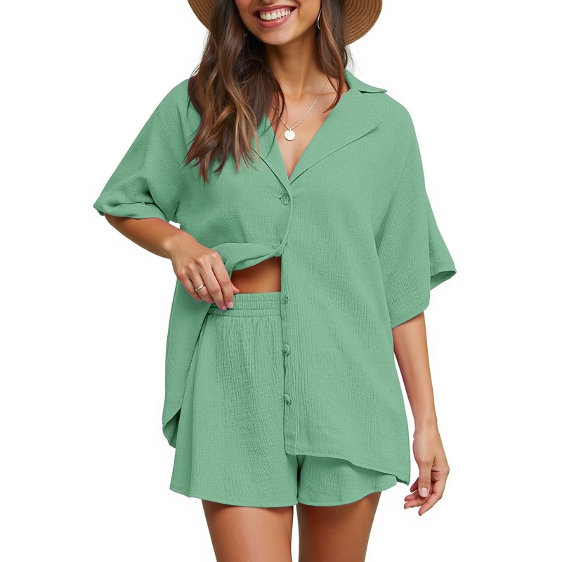 Fantaslook 2 Piece Womens Outfit Sets Button Down Shirts And Shorts Casual Lounge Sets Short Sleeve Pajamas Sets Summer Loungewear