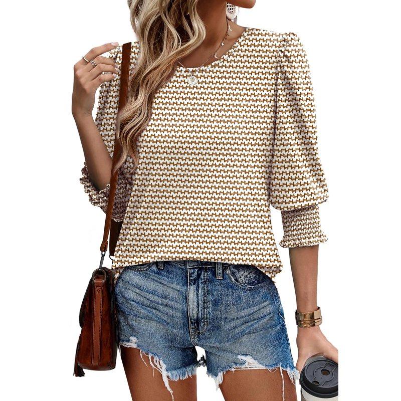 Fantaslook Blouses For Women Dressy Casual 3/4 Length Sleeve Womens Tops With Smocked Cuffs Fashion Shirts