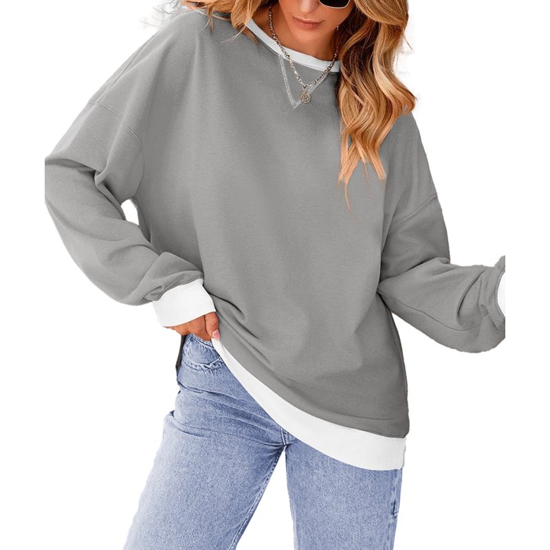 Fantaslook Color Block Sweatshirts For Women Crewneck Long Sleeve Oversized Pullover Tops Casual Fall Outfits