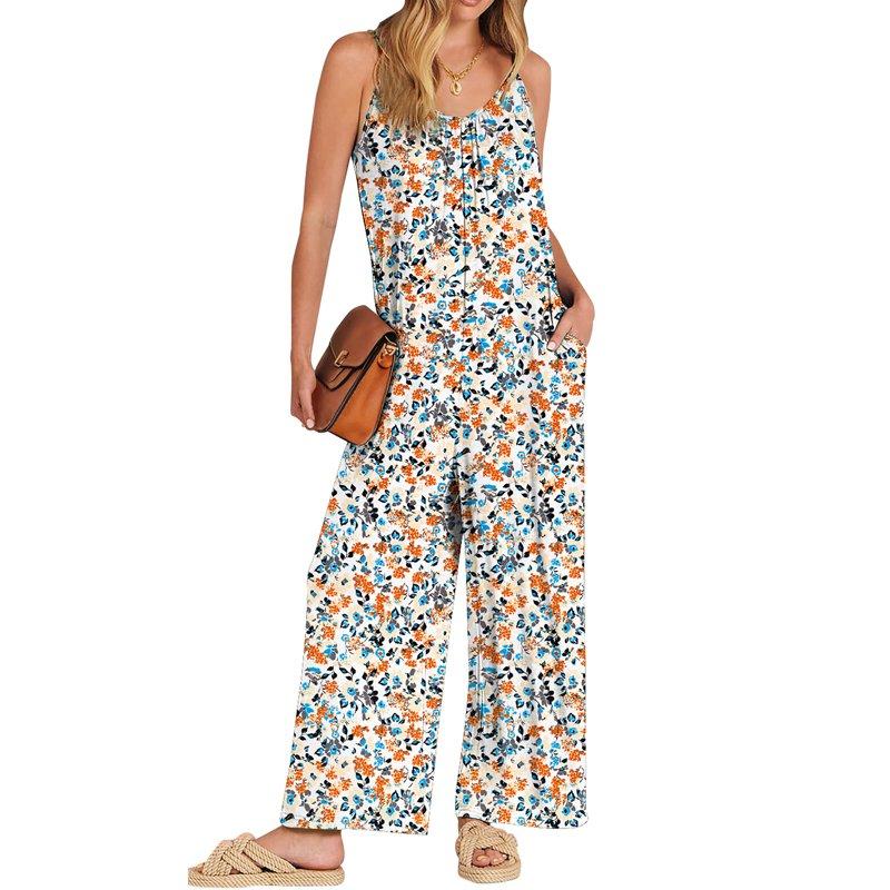 Fantaslook Jumpsuits For Women Casual Sleeveless Spaghetti Strap Rompers Boho Wide Leg Jumpsuits Overalls Dressy Trendy Outfits Clothes