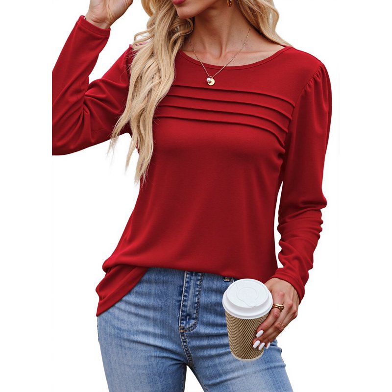 Fantaslook Long Sleeve Shirts For Women Fall Dressy Casual Blouses Fashion Pleated Tunic Tops