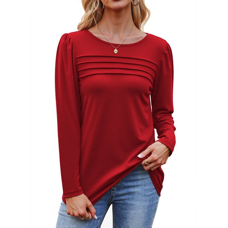 Fantaslook Long Sleeve Shirts For Women Fall Dressy Casual Blouses Fashion Pleated Tunic Tops