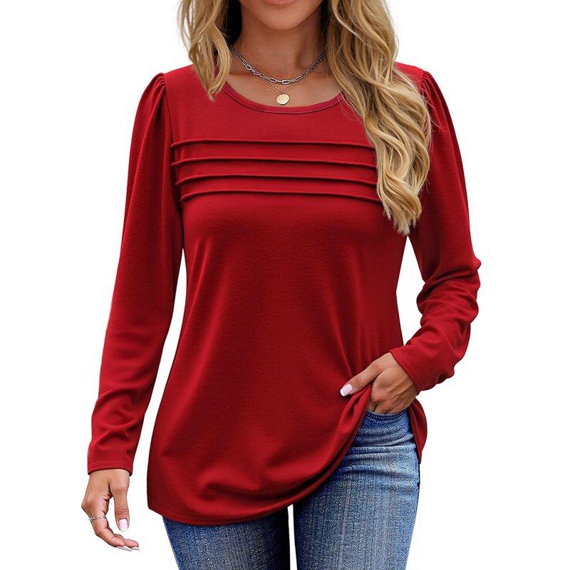 Fantaslook Long Sleeve Shirts for Women Fall Dressy Casual Blouses Fashion Pleated Tunic Tops