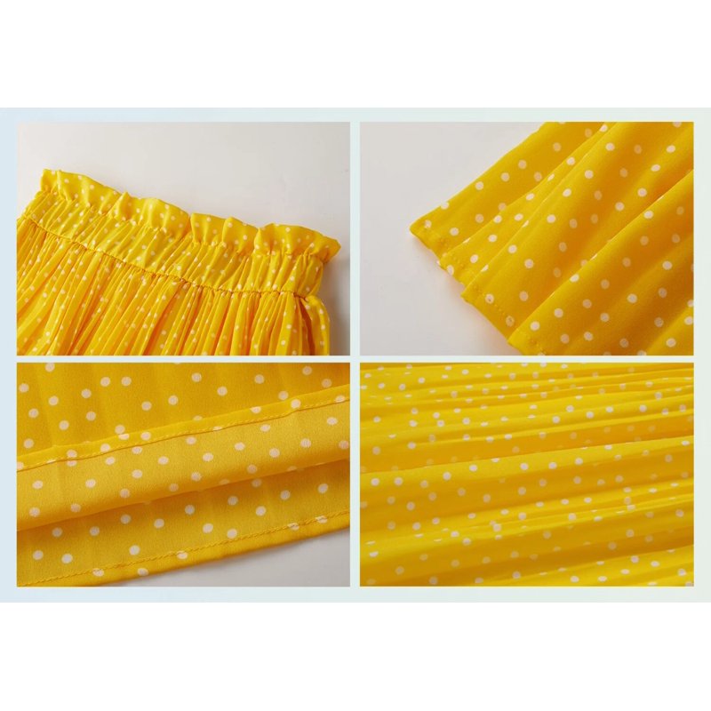 Fantaslook Midi Pleated Skirts For Women Polka Dot Swing High Waist Maxi Skirt With Pockets Dresses