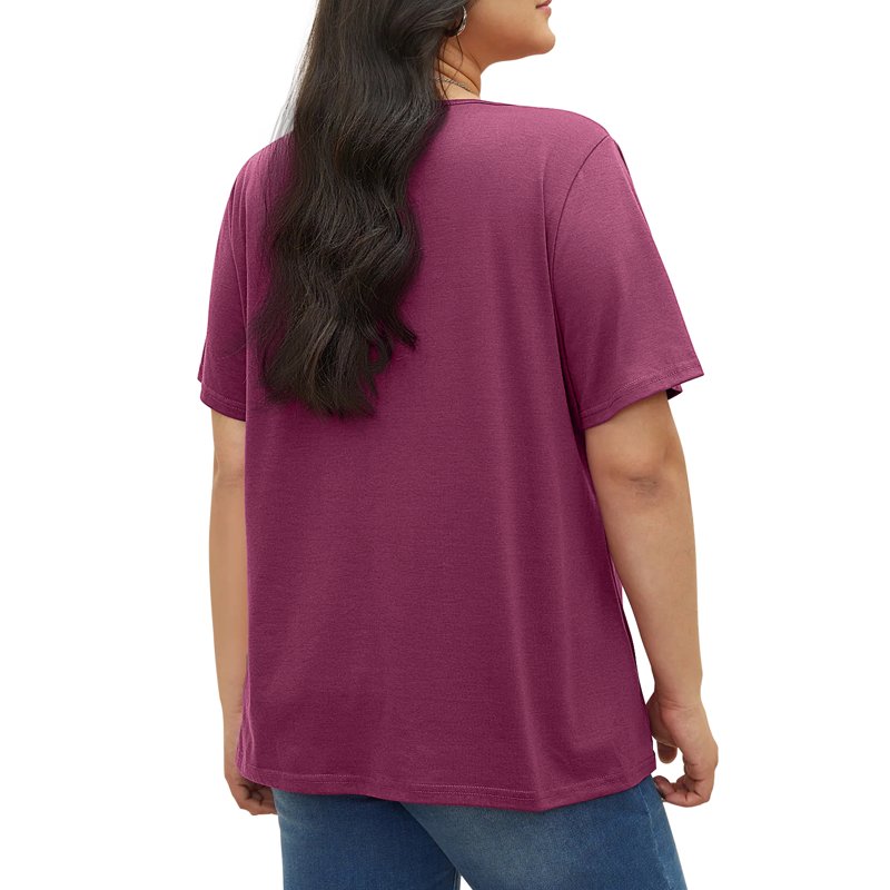 Fantaslook Plus Size Blouses For Women Pleated Button Short Sleeve Shirts Casual V Neck Tunic Tops