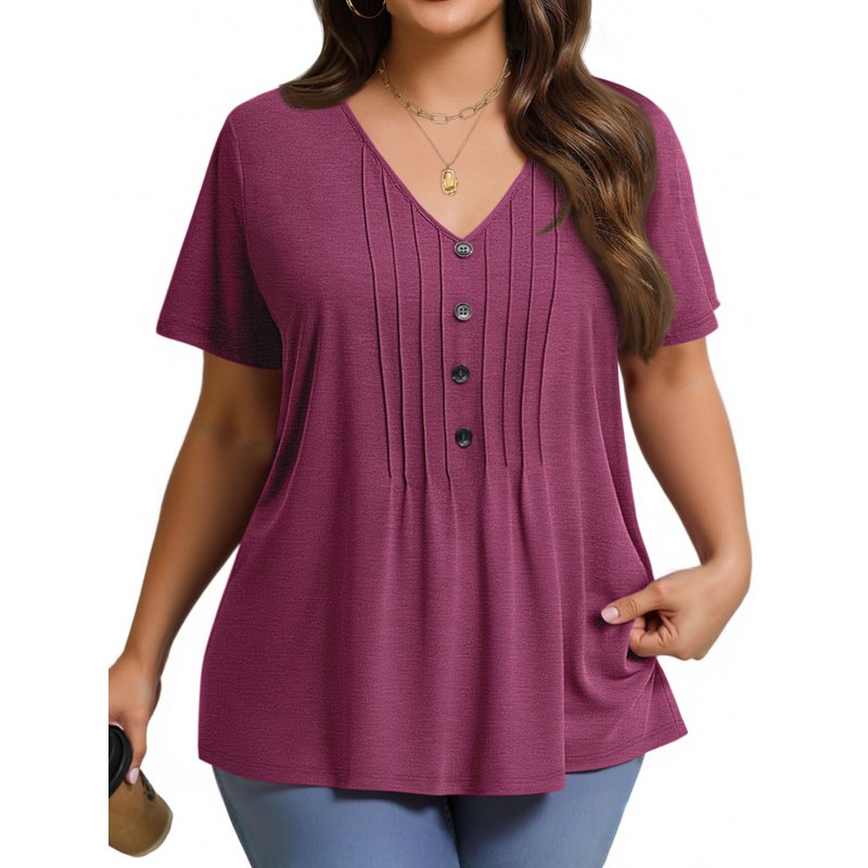 Fantaslook Plus Size Blouses for Women Pleated Button Short Sleeve Shirts Casual V Neck Tunic Tops Fantaslook Plus Size Blouses for Women Pleated Button Short Sleeve Shirts Casual V Neck Tunic Tops