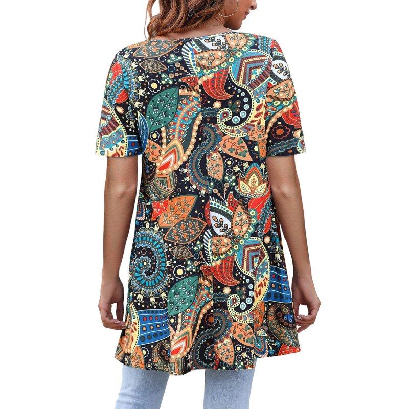 Fantaslook Plus Size Womens Tunic Tops Short Sleeve Casual Floral Shirts Swing Flare Dressy Blouses