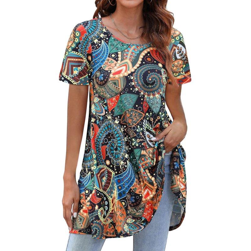 Fantaslook Plus Size Womens Tunic Tops Short Sleeve Casual Floral Shirts Swing Flare Dressy Blouses Fantaslook Plus Size Womens Tunic Tops Short Sleeve Casual Floral Shirts Swing Flare Dressy Blouses