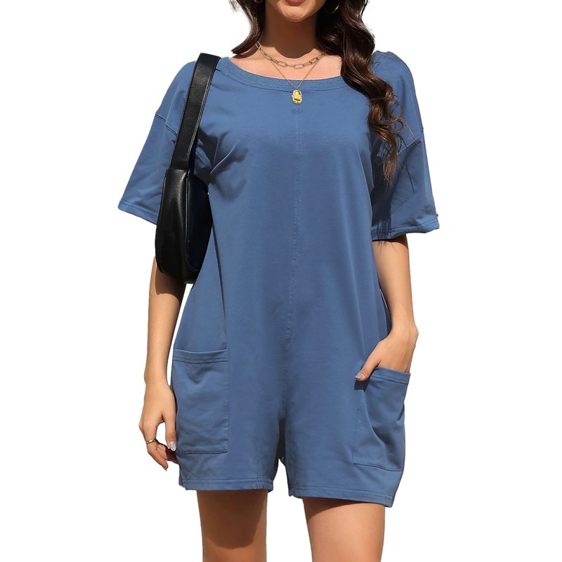 Fantaslook Rompers For Women Casual Summer Jumpsuits Short Sleeve Loose Overalls Shorts Rompers With Pockets Outfits