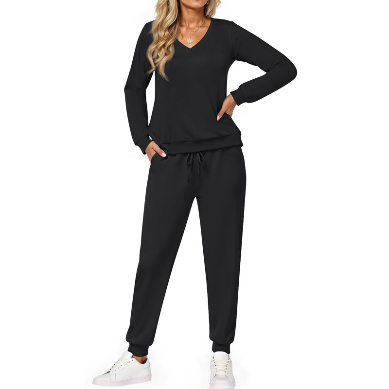 Fantaslook Two Piece Sets For Women Fall Outfits Fashion Lounge Sets V Neck Tops Long Pants Tracksuit Vacation Travel Outfits