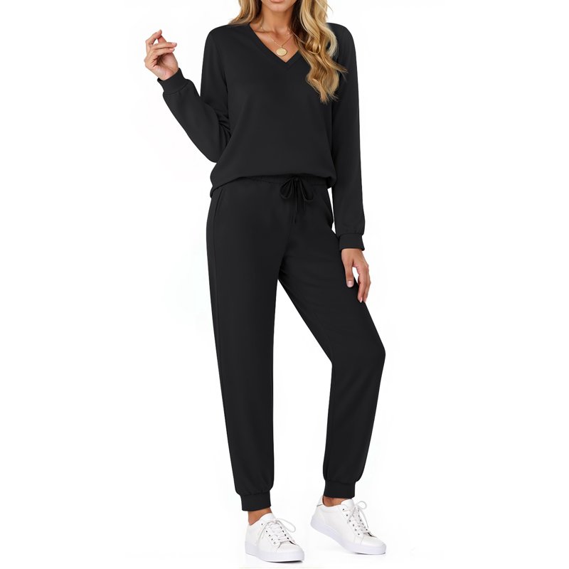 Fantaslook Two Piece Sets For Women Fall Outfits Fashion Lounge Sets V Neck Tops Long Pants Tracksuit Vacation Travel Outfits