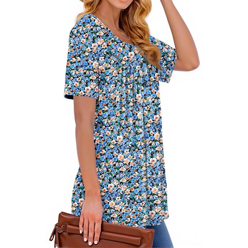 Fantaslook Women Tunic Tops Casual Henley Short Sleeve Shirts Floral Blouses Loose Summer Tops