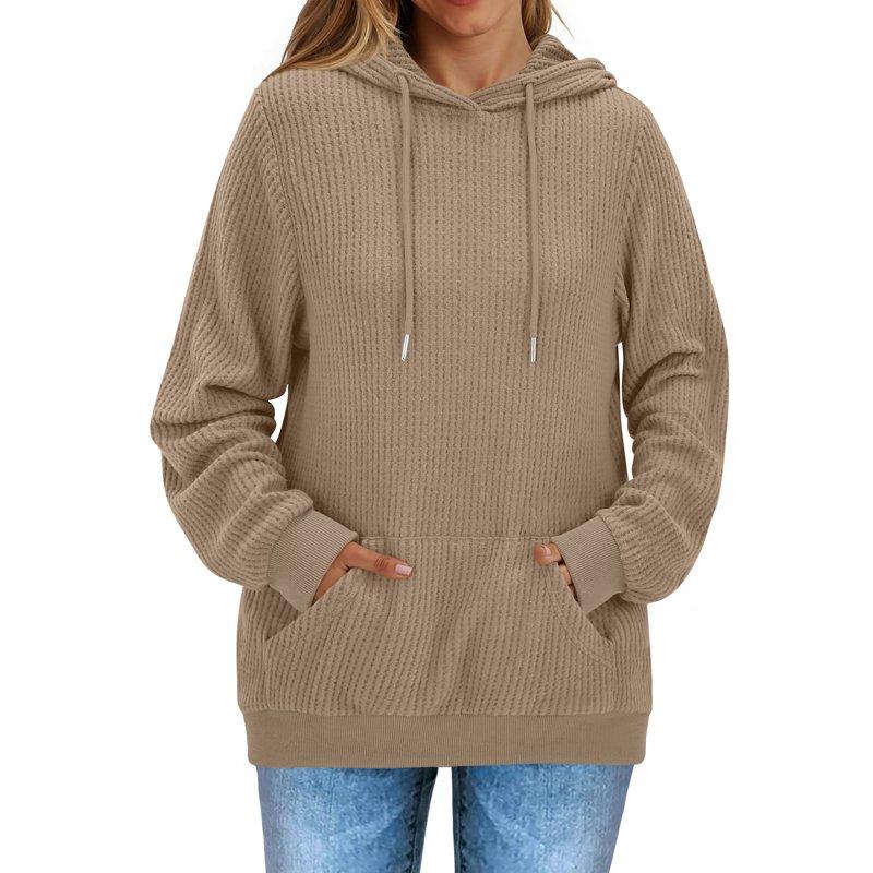 Fantaslook Womens Hoodies Casual Long Sleeve Waffle Pullover Tops Oversized Hooded Sweatshirts With Pocket