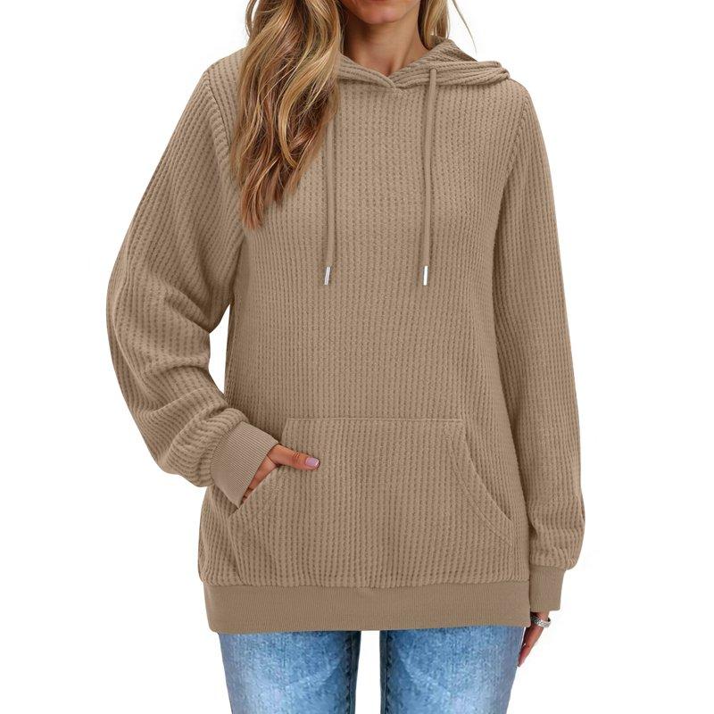 Fantaslook Womens Hoodies Casual Long Sleeve Waffle Pullover Tops Oversized Hooded Sweatshirts With Pocket