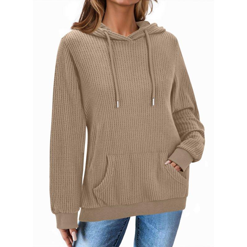 Fantaslook Womens Hoodies Casual Long Sleeve Waffle Pullover Tops Oversized Hooded Sweatshirts with Pocket