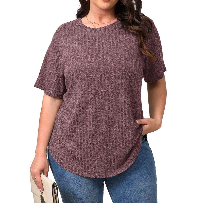 Fantaslook Womens Plus Size Tops Crewneck Short Sleeve Shirts Casual Loose Tunic Tops Curved Hem Summer Blouses