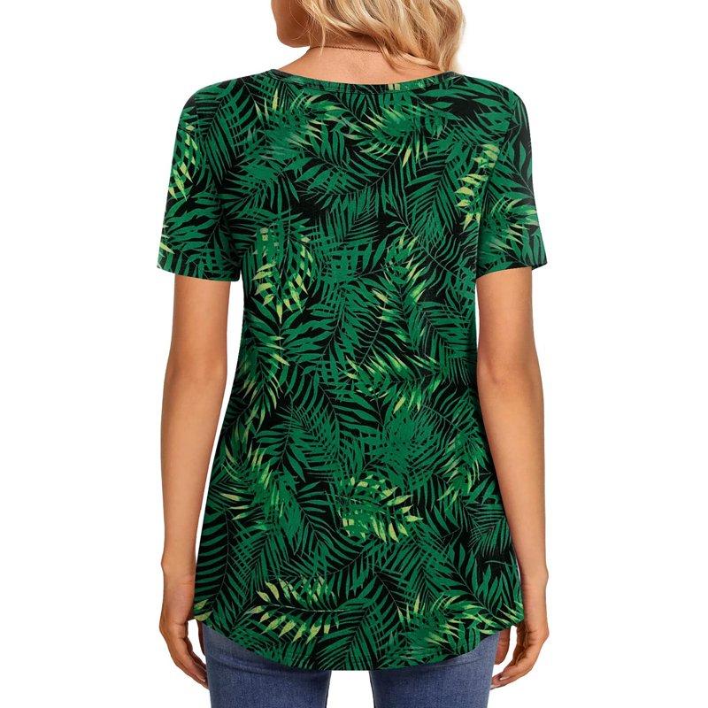 Fantaslook Womens Tunic Tops Casual Short Sleeve Shirts V Neck Button Pleated Blouses Floral Summer Tops