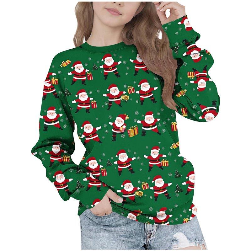 Favoffer Unisex Kids Christmas Sweatshirt Girls Long Sleeve Hoodie Xmas Pullover Round Neck Casual Tops 5-15Y