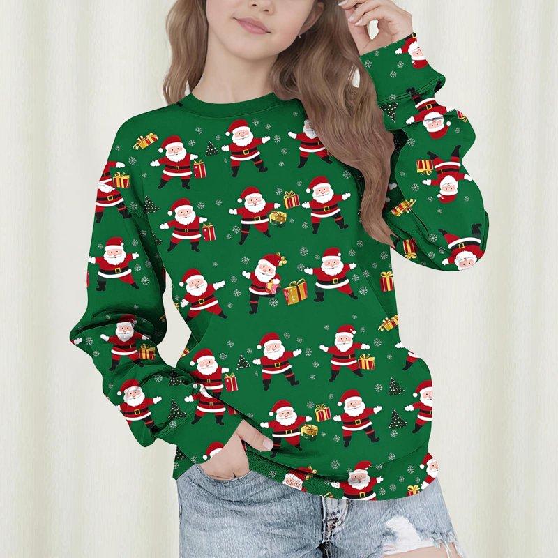 Favoffer Unisex Kids Christmas Sweatshirt Girls Long Sleeve Hoodie Xmas Pullover Round Neck Casual Tops 5-15Y