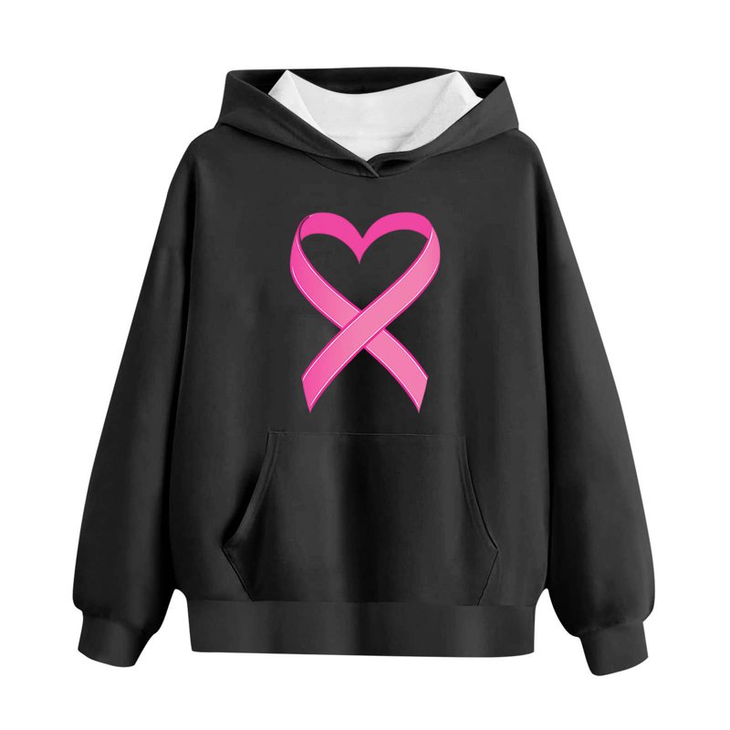 Favoffer Winter Girls Pink Breast-Cancer-Awareness Graphic Hooded Sweatshirt - Play Lounge Travel Advocacy 3-14Y