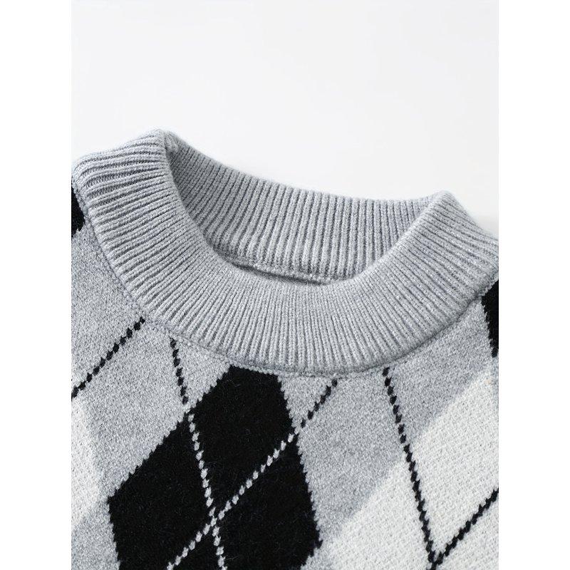 Fdqin Boys Sweater 3pcs Kids Pullover Knit Crewneck Plaid Shirt Fall Winter Boy Christmas Sweaters 13-14 Years