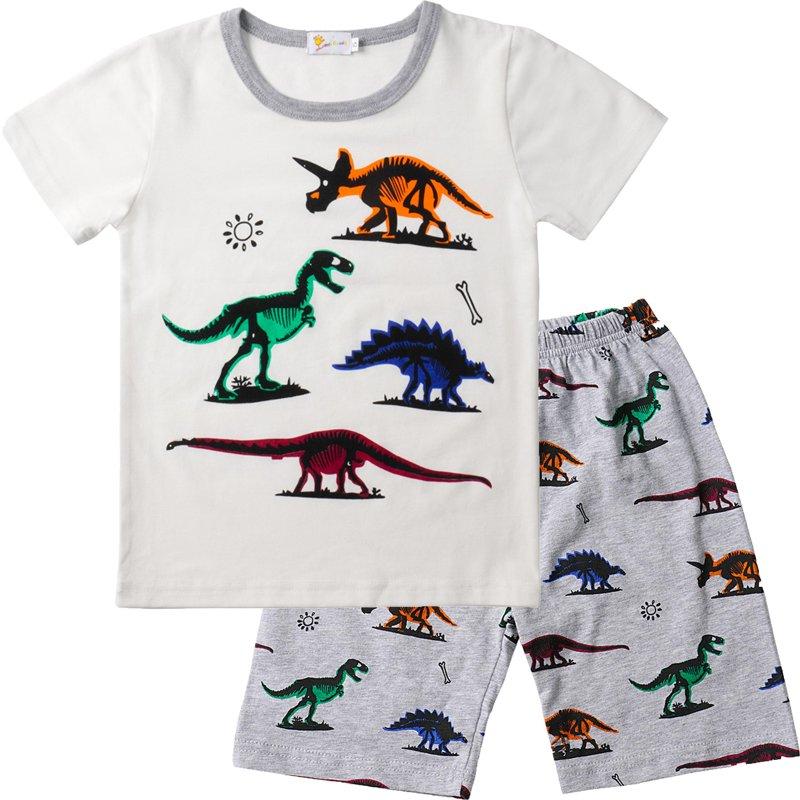 FEDPOP Toddler Boys Short Sleeve Dinosaur 100% Cotton Pajamas Sets 3t