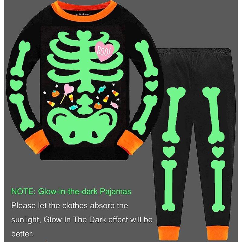 FEDPOP Toddler Halloween Pajamas Kids Skeleton Glow In The Dark Sleepwear Pjs Set 4T