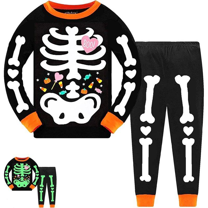 FEDPOP Toddler Halloween Pajamas Kids Skeleton Glow in the Dark Sleepwear Pjs Set 2T