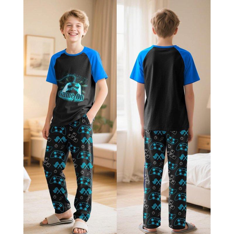 Fiodrimy Boys Pajamas Little Big Boys Short Sleeves And Pants Pajamas 2-Piece Pjs Set Kids Sleepwear Size 8-16