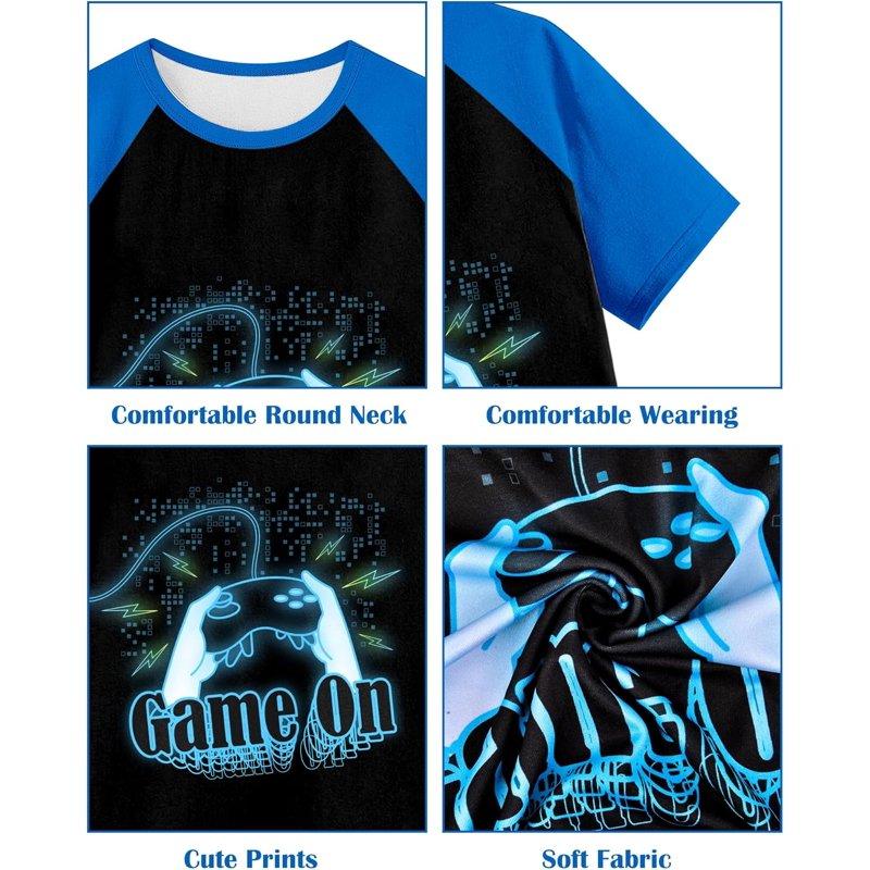 Fiodrimy Boys Pajamas Little Big Boys Short Sleeves And Pants Pajamas 2-Piece Pjs Set Kids Sleepwear Size 8-16