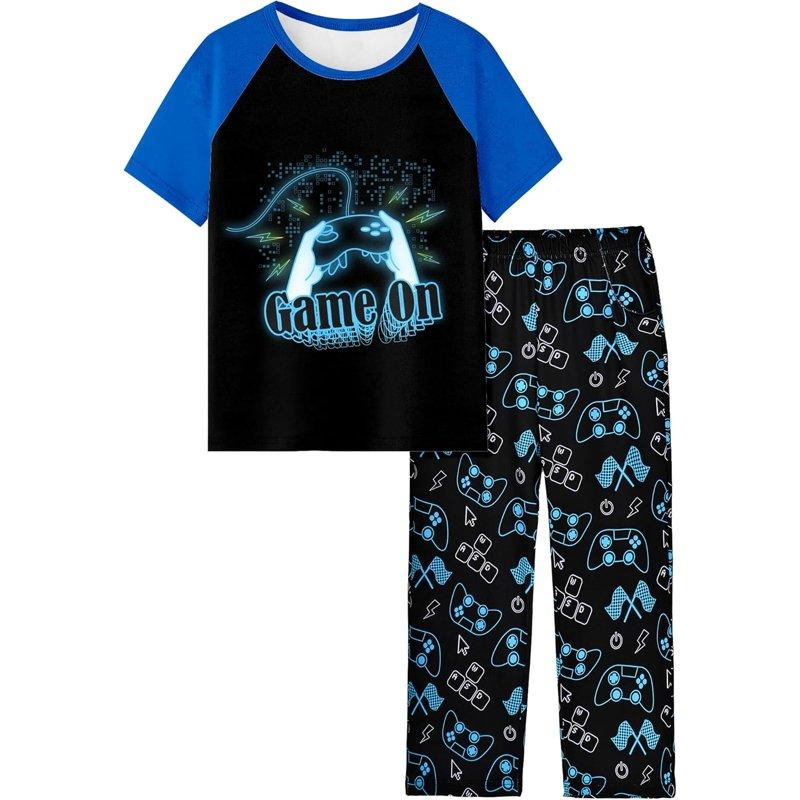 Fiodrimy Boys Pajamas Little Big Boys Short Sleeves and Pants Pajamas 2-Piece Pjs Set Kids Sleepwear Size 8-16