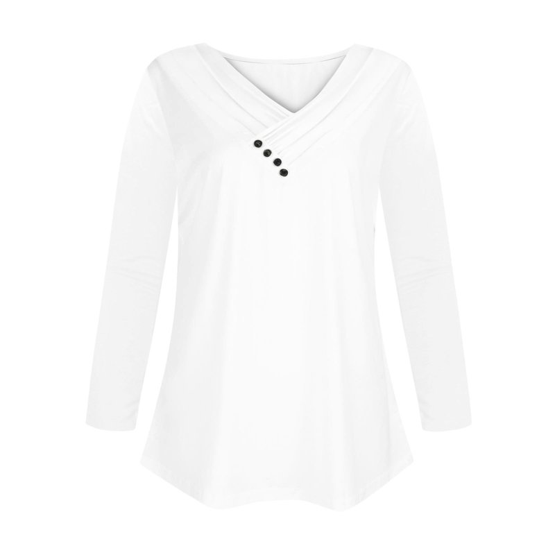 Floleo Womens Long Sleeve Shirts Fall Women's Fashion V Neck Casual Tops Button Solid Color Shirts Basic T Shirts Tees