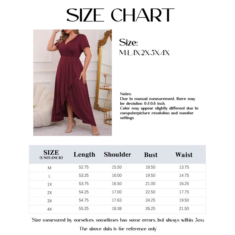 FOLUNSI Plus Size Formal Dresses Glitter V Neck Split Wedding Cocktail Long Evening Dress Ruby Red 2XL