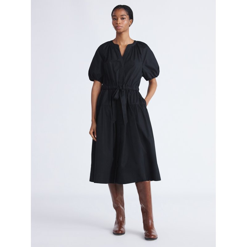Free Assembly Women's and Women's Plus Cotton Midi Dress with Puff Sleeves Sizes XS-4X