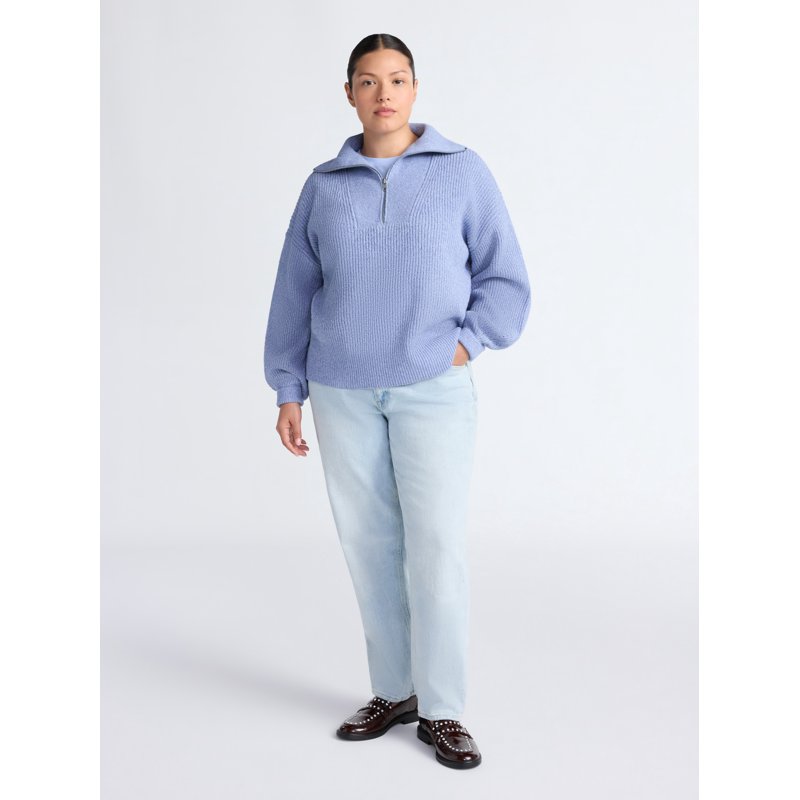 Free Assembly Women's And Women's Plus Half Zip Sweater With Long Sleeves Midweight Sizes XS-4X