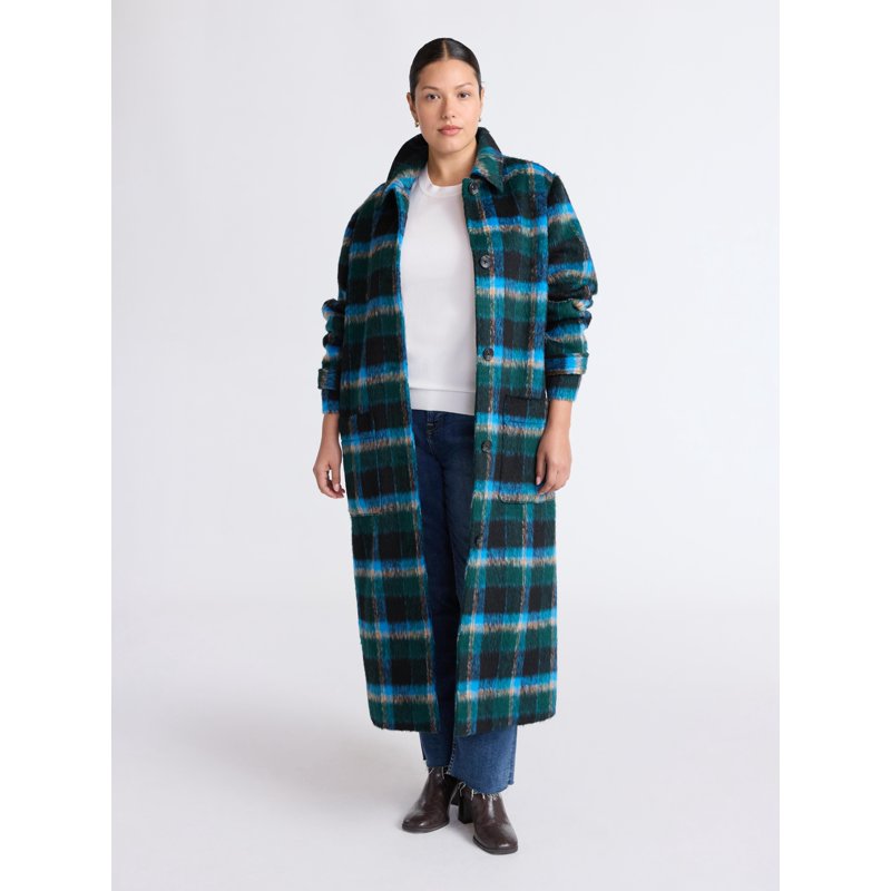 Free Assembly Women's And Women's Plus Long Wool Blend Coat Sizes XS-4X