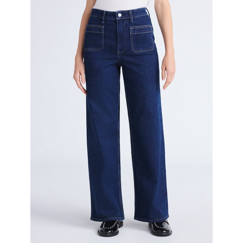 Free Assembly Women's and Women's Plus Wide Leg Jeans with Patch Pockets 30" 32" and 34" Inseams Sizes 0-26 Plus